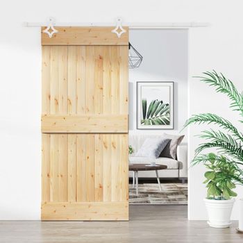 Puerta Corredera Con Herrajes Madera Maciza De Pino 90x210 Cm