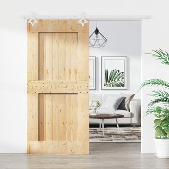 Puerta Corredera Con Herrajes Madera Maciza De Pino 95x210 Cm