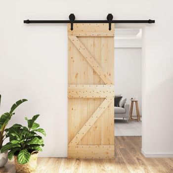 Puerta Corredera Con Herrajes Madera Maciza De Pino 70x210 Cm