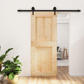 Puerta Corredera Con Herrajes Madera Maciza De Pino 85x210 Cm