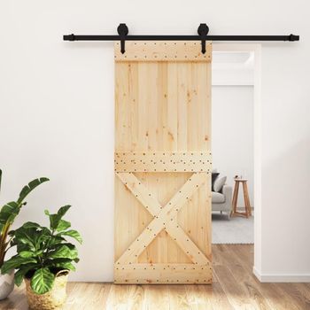 Puerta Corredera Con Herrajes Madera Maciza De Pino 85x210 Cm