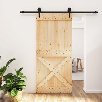 Puerta Corredera Con Herrajes Madera Maciza De Pino 95x210 Cm