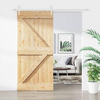 Puerta Corredera Con Herrajes Madera Maciza De Pino 95x210 Cm