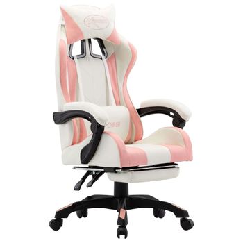 Silla Gaming Con Reposapiés Cuero Sintético Rosa Y Blanco