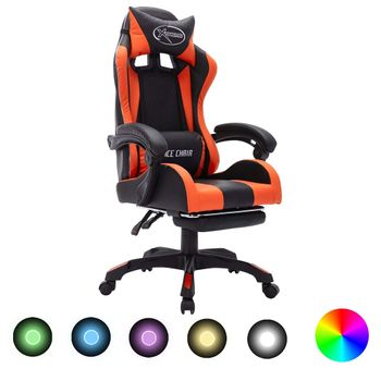 Silla Gaming Con Luces Led Rgb Cuero Sintético Naranja Y Negro