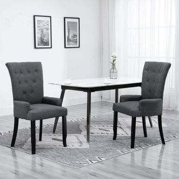 Silla De Comedor Con Reposabrazos De Tela Gris Oscuro