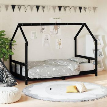 Estructura De Cama Para Niños Madera De Pino Negro 90x190 Cm