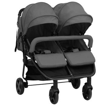 Carrito Para Gemelos De Acero Gris Oscuro Y Negro