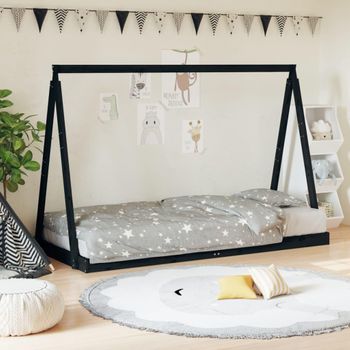 Estructura De Cama Para Niños Madera De Pino Negro 90x190 Cm