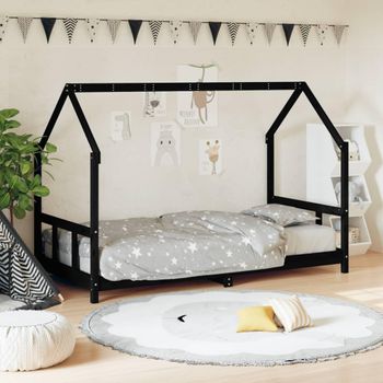 Estructura De Cama Para Niños Madera De Pino Negro 90x200 Cm