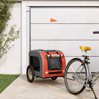 Remolque De Bicicleta Mascotas Hierro Tela Oxford Naranja Gris