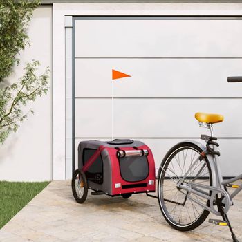 Remolque De Bicicleta Mascotas Hierro Tela Oxford Rojo Gris