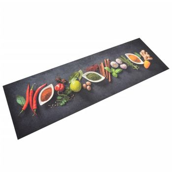 Alfombra De Cocina Lavable Terciopelo Dibujo Especias 60x180 Cm