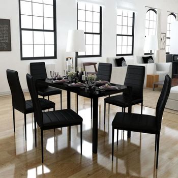 Conjunto De Mesa De Comedor Siete Piezas Negro