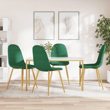 Sillas De Comedor 4 Unidades Terciopelo Verde Oscuro