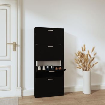 Mueble Zapatero Madera Contrachapada Negro 59x17x150 Cm