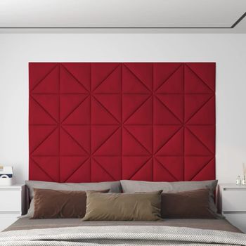 Paneles De Pared 12 Uds Terciopelo Rojo Tinto 30x30 Cm 0,54 M²