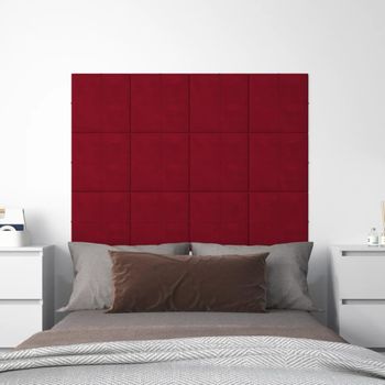 Paneles De Pared 12 Uds Terciopelo Rojo Tinto 30x30 Cm 1,08 M²