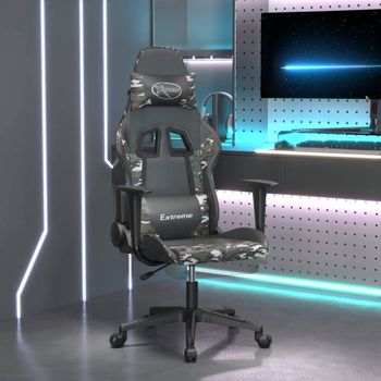 Silla Gaming Masaje Reposapiés Cuero Sintético Negro Camuflaje