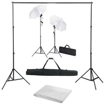 Kit Estudio Fotográfico Con Telón De Fondo, Lámparas Y Paraguas