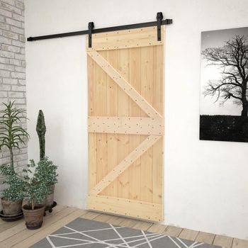 Puerta Corredera Con Herrajes Madera Maciza De Pino 90x210 Cm