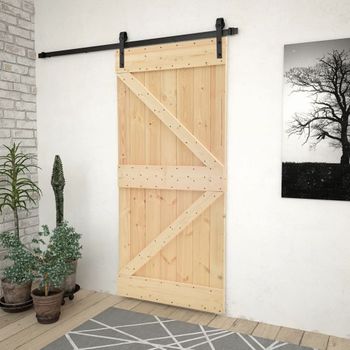 Puerta Corredera Con Herrajes Madera Maciza De Pino 80x210 Cm