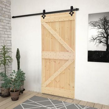 Puerta Corredera Con Herrajes Madera Maciza De Pino 100x210 Cm