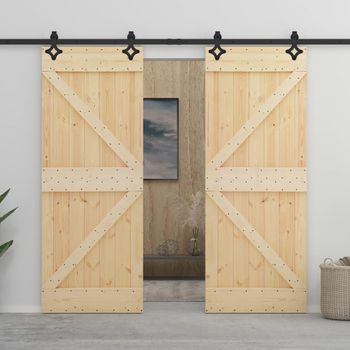 Puerta Corredera Con Herrajes Madera Maciza De Pino 80x210 Cm