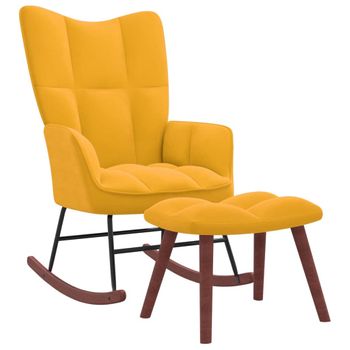 Silla Mecedora Con Reposapiés Tela Amarillo Mostaza