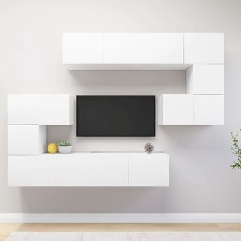 Set De Mueble Para Tv De 8 Piezas Madera De Ingeniería Blanco