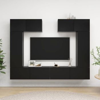 Set De Muebles De Salón Tv 6 Piezas Madera De Ingeniería Negro