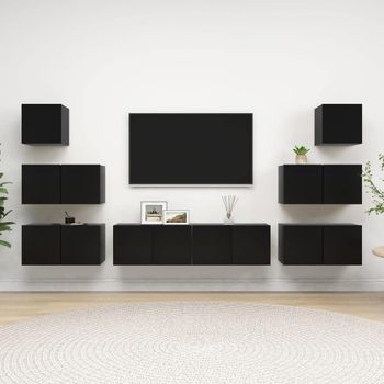 Juego De Mueble Para Tv De 8 Piezas Aglomerado Negro