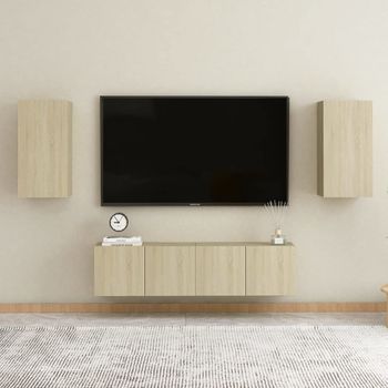 Muebles De Pared De Tv 4 Pzas Aglomerado Color Roble Sonoma