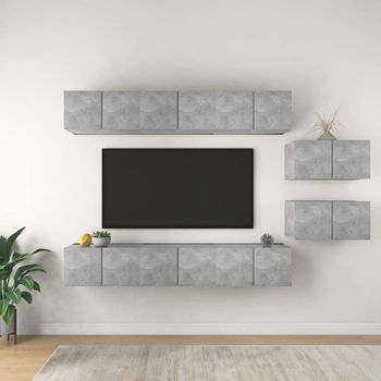 Set Muebles De Salón Tv 8 Pzas Madera Ingeniería Gris Hormigón