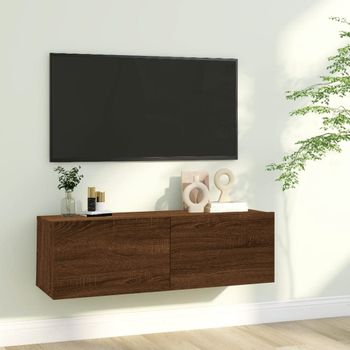 Mueble Pared Tv Madera Contrachapada Roble Marrón 100x30x30 Cm