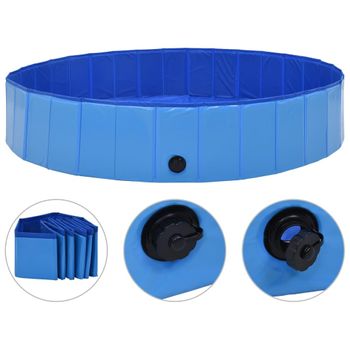 Piscina Para Perros Plegable Pvc Azul 160x30 Cm