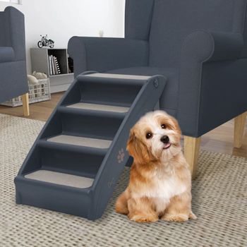 Escalera Para Perros Plegable De 4 Peldaños Gris Oscuro