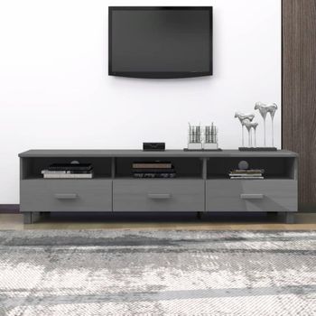 Mueble De Tv Hamar Madera Maciza Pino Gris Oscuro 158x40x40 Cm