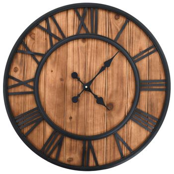 Reloj De Pared Vintage Movimiento Cuarzo Madera Metal 60 Cm Xxl