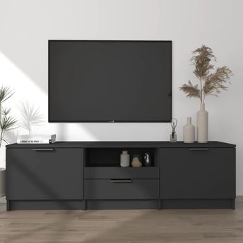 Mueble Para Tv Madera Contrachapada Negro 140x35x40 Cm