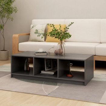 Mesa De Centro De Madera Maciza De Pino Gris 110x50x34 Cm