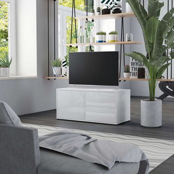 Mueble Tv Madera Contrachapada Blanco Brillante 80x34x36 Cm