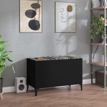 Mueble Para Discos Madera Contrachapada Negro 74,5x38x48 Cm