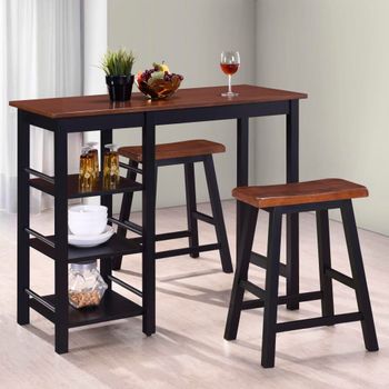 Conjunto De Mesa Alta De Cocina 3 Piezas Mdf Negro