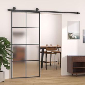 Puerta Corredera Aluminio Y Vidrio Esg Negra 90x205 Cm