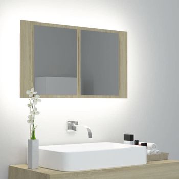 Armario Espejo De Baño Led Acrílico Roble Sonoma 80x12x45 Cm