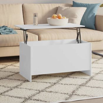 Mesa De Centro Madera Contrachapada Blanco 102x55,5x52,5 Cm