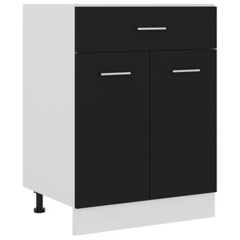 Armario Inferior Cajón Cocina Madera Ingeniería Negro 60x46x81,5cm