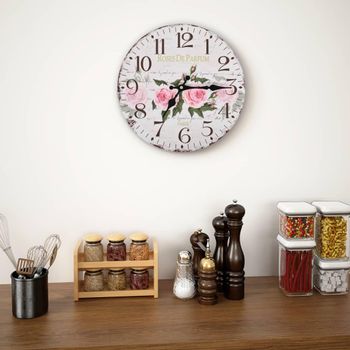 Reloj De Pared Vintage Con Flores 30 Cm