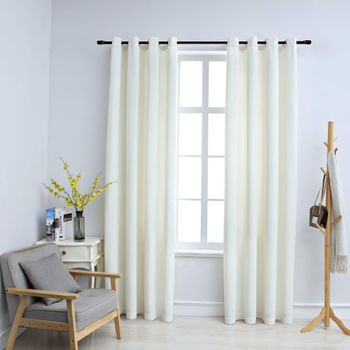 Cortinas Opacas Con Anillas 2 Uds Terciopelo Crema 140x175 Cm